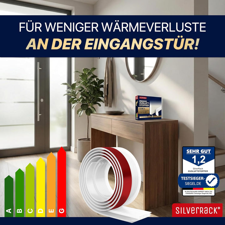 SilverRack Zugluftstopper für Türen Transparent [5X 1m] - Zuschneidbare Türdichtung selbstklebend -