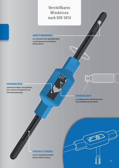 GSR Silver Windeisen DIN 1814 verstellbar, Handgewindebohrer (Gr.2 | M4 - M12), Spannbacken aus Werk