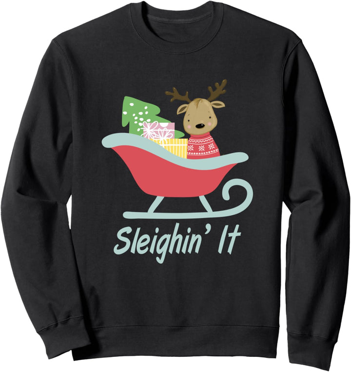 Funny Sleighin It Christmas Sweater Style Sweatshirt