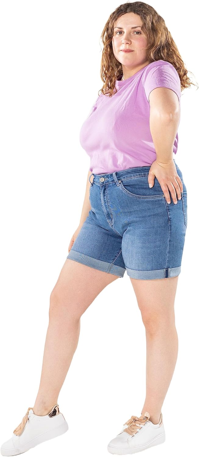 Nina Carter Damen Kurze Jeanshosen Grosse Grössen HIGH Waist Jeans Sommer Hose Used-Look 42 Grosse G