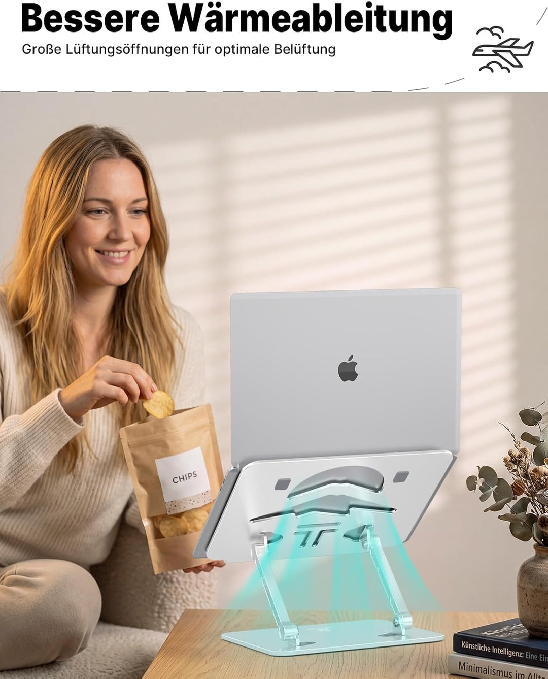 Ergonomischer Laptop Ständer aus Aluminium, Höhenverstellbar &amp; Faltbar, Stabil &amp; rutschfest, Verbess