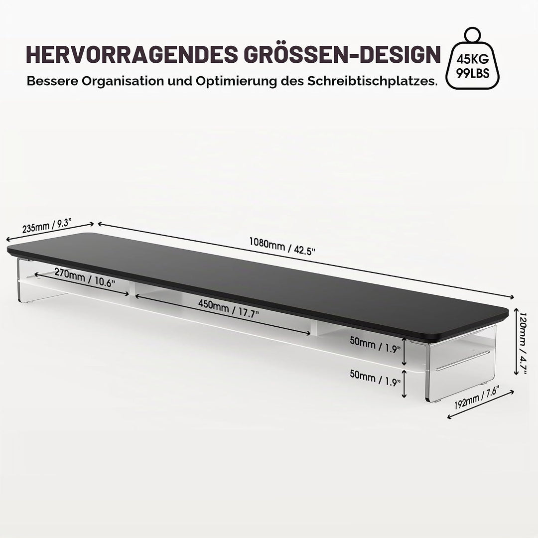 Fenge Acryl Monitorständer Riser 108cm, Grosser Dual monitorständer mit Metallregal, Schreibtisch Zu