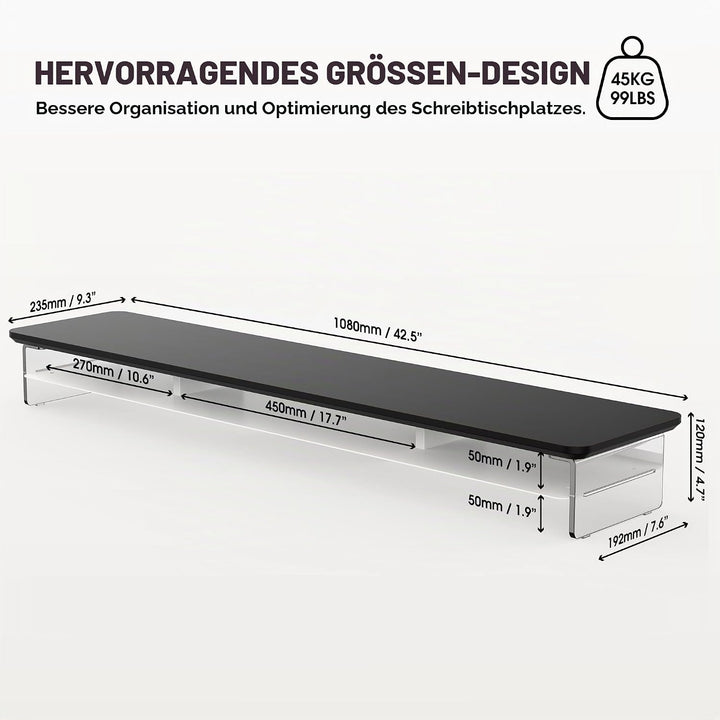 Fenge Acryl Monitorständer Riser 108cm, Grosser Dual monitorständer mit Metallregal, Schreibtisch Zu