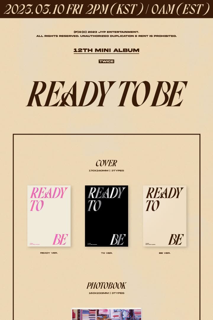 TWICE READY TO BE 12th Mini Album CD+POB+Folding poster on pack+Photobook+Postcard+Message photocard