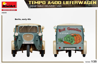 Mini Art 38049 1:35 Tempo A400 Lieferwagen Gemüsehandel - originalgetreue Nachbildung, Modellbau, Pl