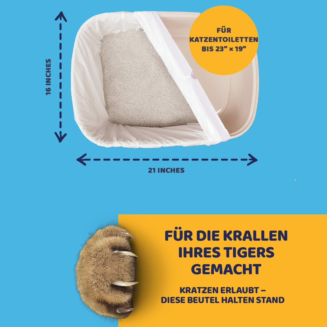 20 Katzentoilettenbeutel mit Zugbändern Kratzfeste Tüten für mittel und gross Katzenklo Original, Or