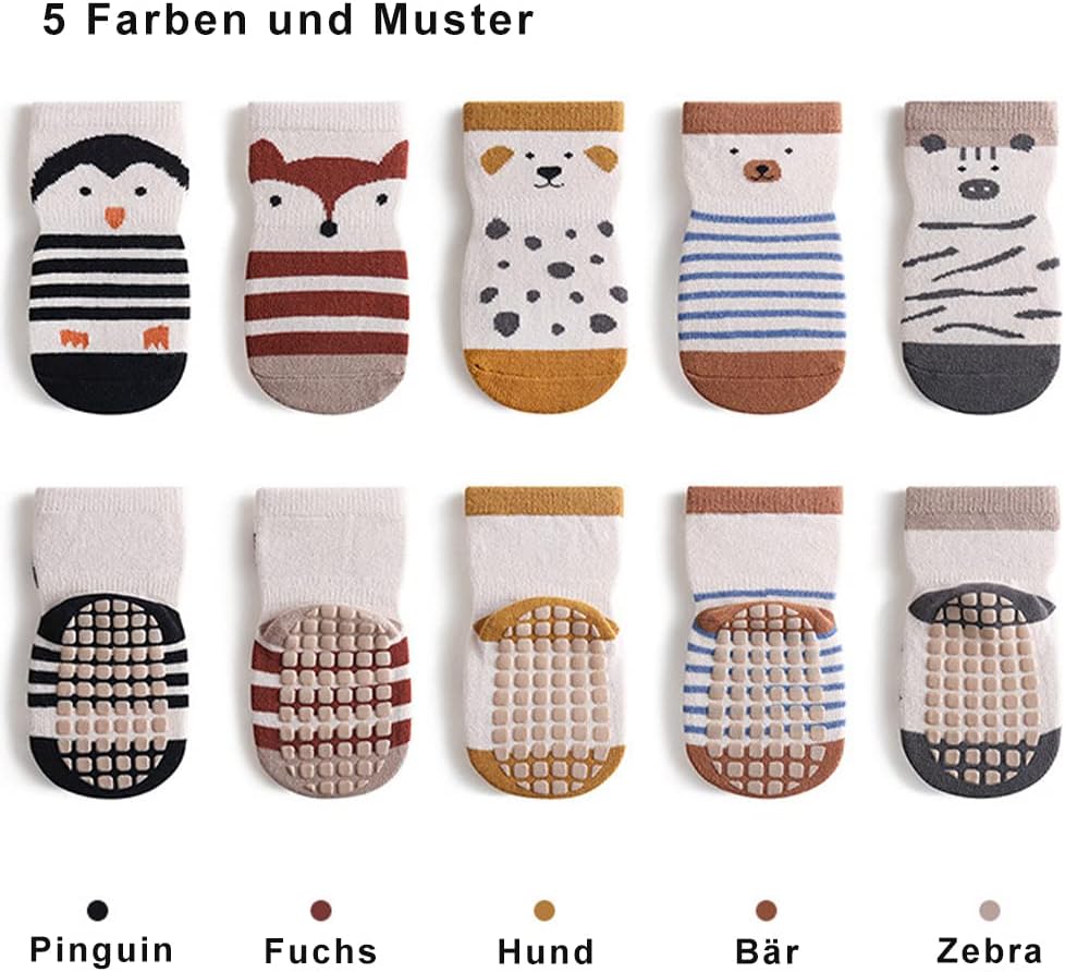 Rutschfeste Socken für Baby Mädchen Jungen 5 Paar Kinder Anti Rutsch Socken Sportsocken Stoppersocke