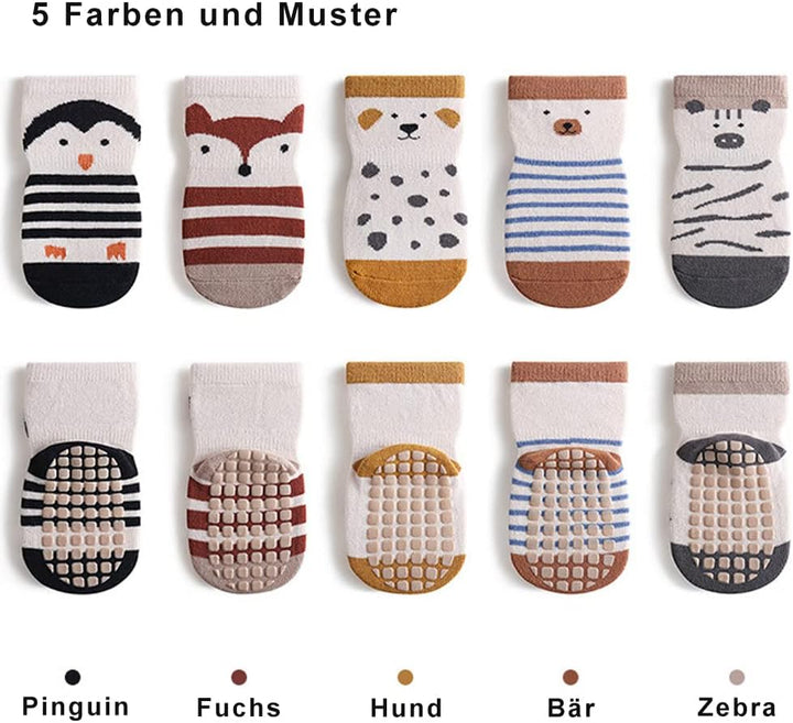 Rutschfeste Socken für Baby Mädchen Jungen 5 Paar Kinder Anti Rutsch Socken Sportsocken Stoppersocke
