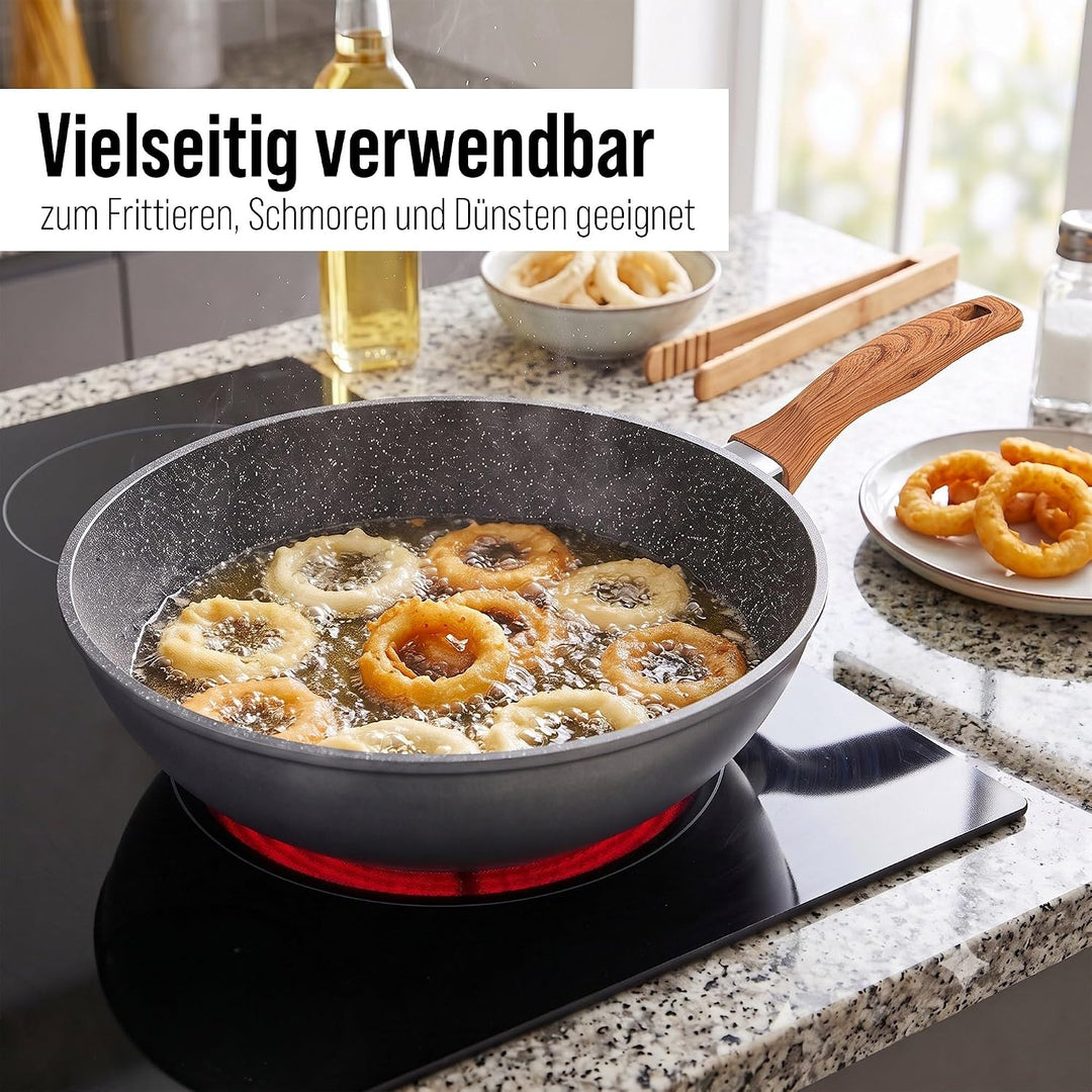 STONELINE Back to Nature Made in Germany Wok 30 cm, auch für öl- und fettfreies Braten, Wok Pfanne b