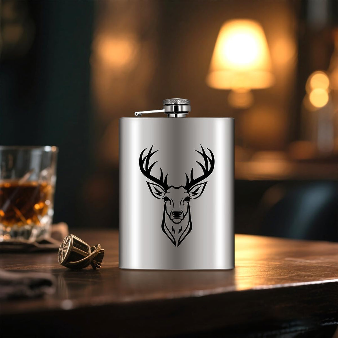 8oz/237ml Edelstahl Flachmann, Taschenflasche, mit Trichter und Grusskarte, Geschenkbox, Schwarz Hir