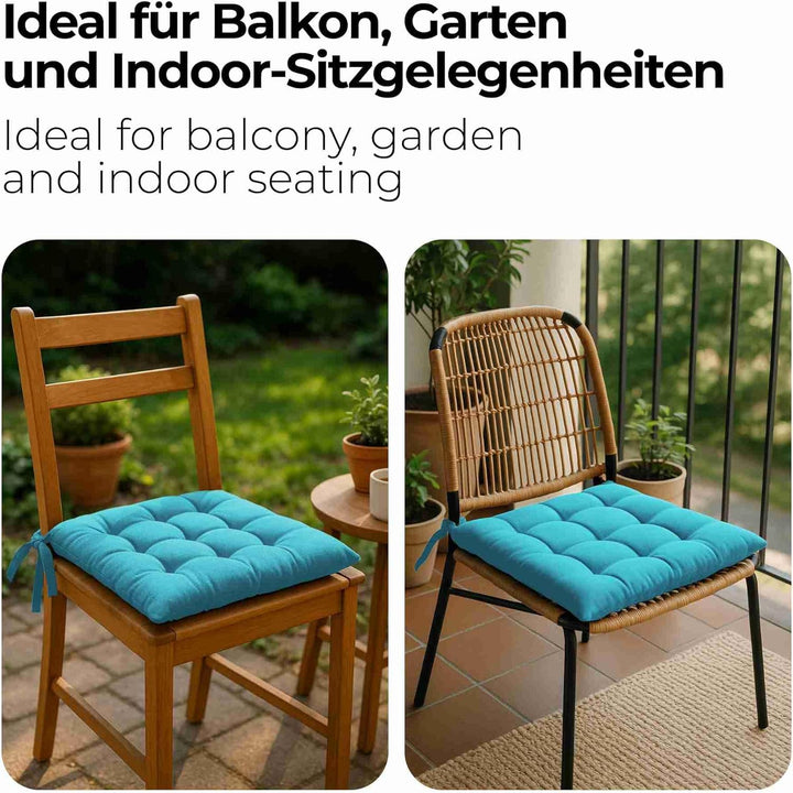 etérea Sitzkissen Stuhl 40x40 2er Set innen - Stuhlkissen Türkis - Sitzauflage Stuhl, Gartenstuhl, I