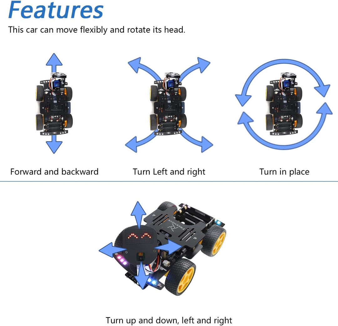FREENOVE 4WD Car Kit for ESP32 CAM (Included), Dual-core 32-bit 240 MHz Microcontroller, Camera, Dot