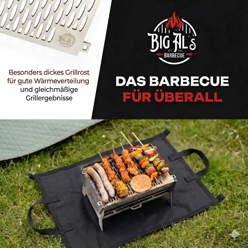 Little Bro Mobiler Steckgrill 2-in-1 Edelstahl Grill für Gas & Kohle - Inkl. Tasche (Grillmatte) & S