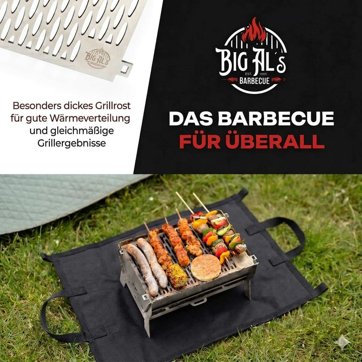Little Bro Mobiler Steckgrill 2-in-1 Edelstahl Grill für Gas & Kohle - Inkl. Tasche (Grillmatte) & S