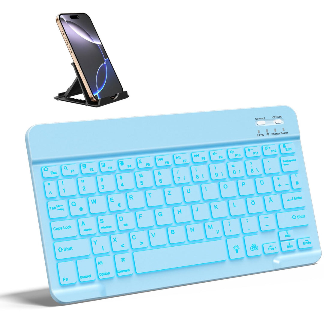 Vobafe Bluetooth Tastatur mit Telefonhalter für iPad Air/Pro/Mini/A16/11/10.9/10.2/iPhone, Kabellose