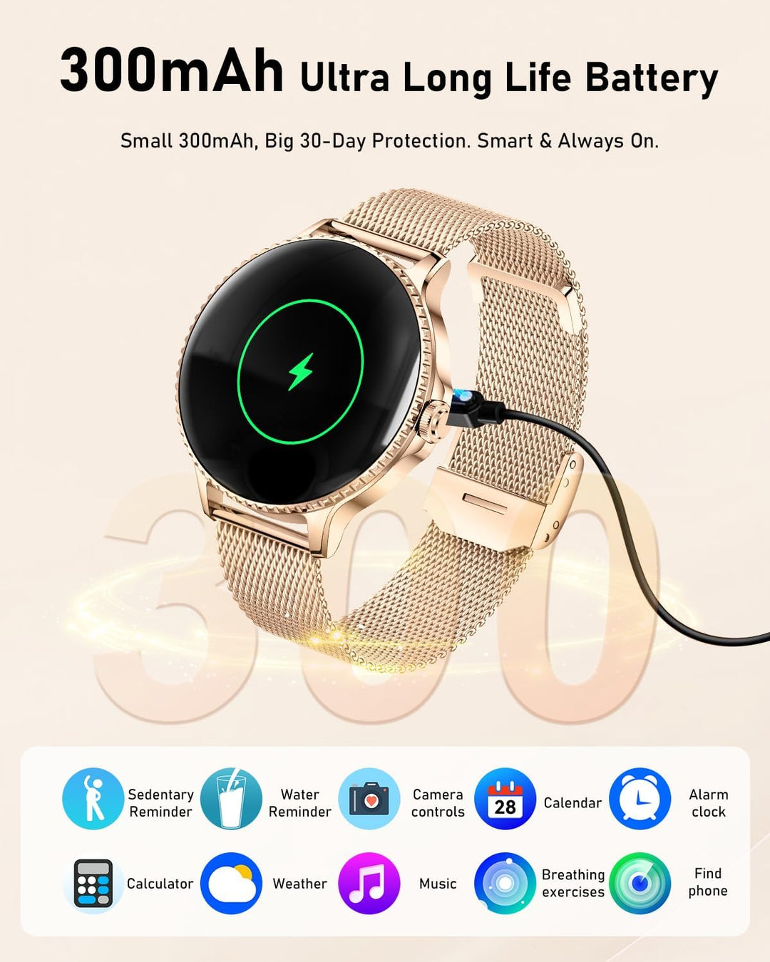 Smartwatch Damen mit Telefonfunktion,1.27" AMOLED Uhren Damen mit 24H Herzfrequenz/Schlafmonitor/SpO