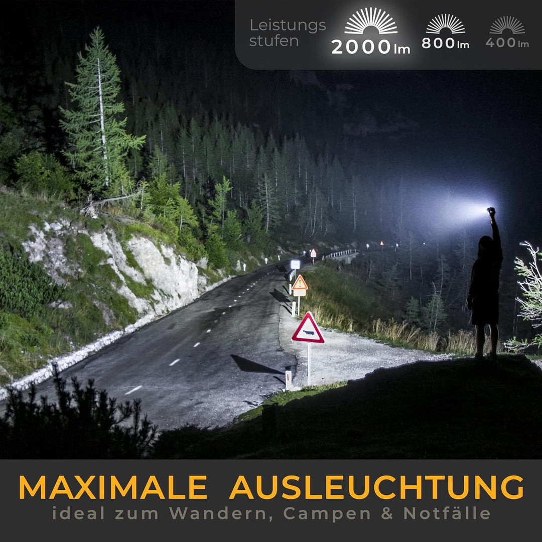 LICHTMEISTER® Taschenlampe (2000 Lumen, 5000 mAh Akku) - Taschenlampe LED aufladbar - LED Taschenlam