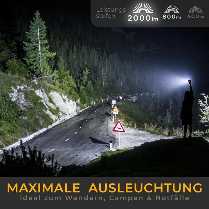 LICHTMEISTER® Taschenlampe (2000 Lumen, 5000 mAh Akku) - Taschenlampe LED aufladbar - LED Taschenlam