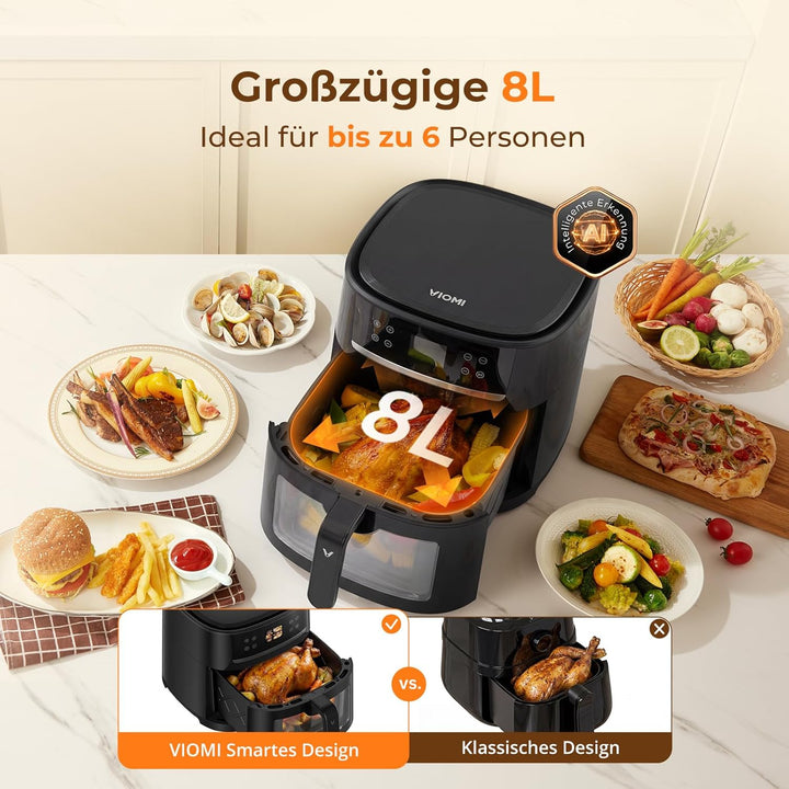 VIOMI VORTEX Max Heissluftfritteuse 8L Air Fryer, mit automatischer Erkennungstechnologie,12 Smartpr