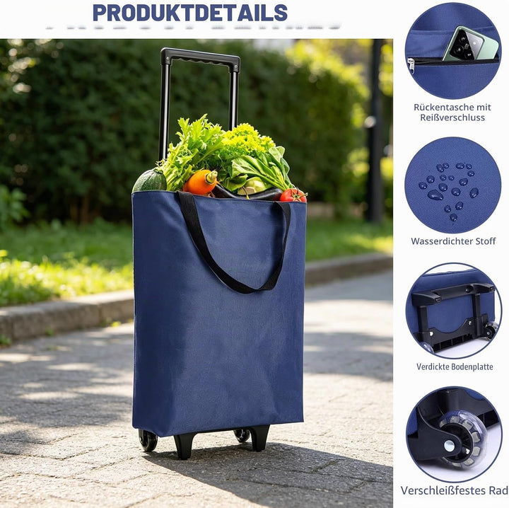 Chingcoo 2-in-1 Einkaufstrolley Klappbar 30L Gross – Leichter Shopping Trolley auf Rollen mit Tasche