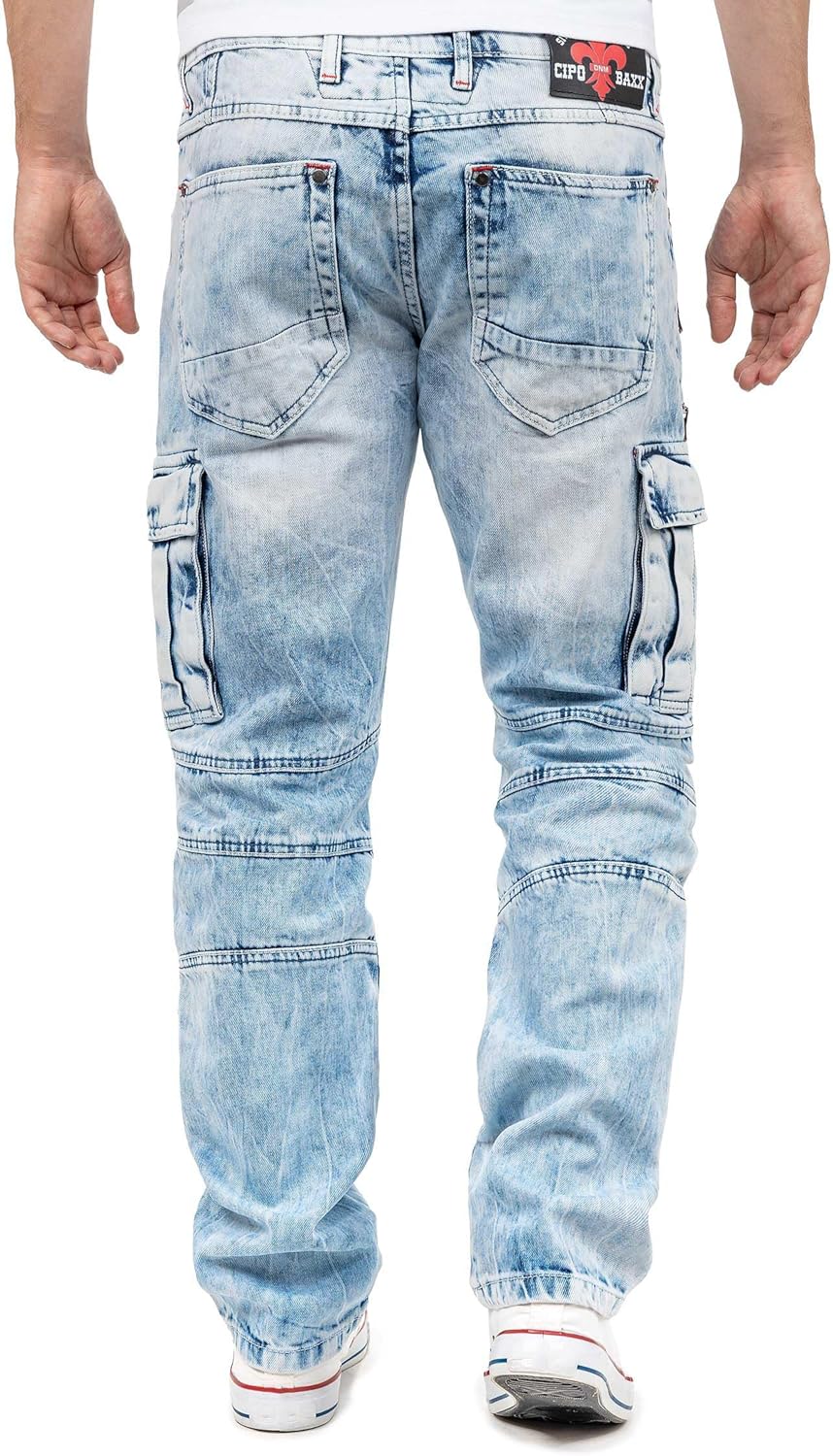 Cipo & Baxx Herren Jeans im Bikerstyle – Regular Fit oder Slim Fit | Stone Washed Denim mit Ziernäht