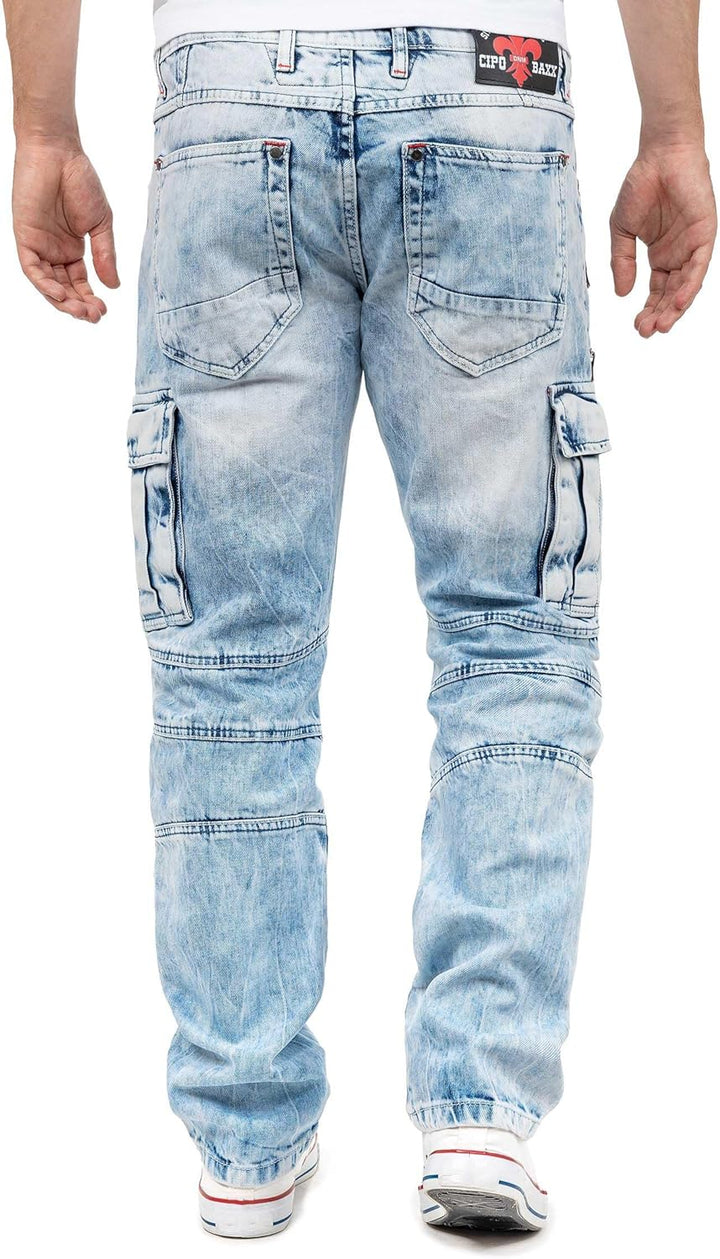 Cipo & Baxx Herren Jeans im Bikerstyle – Regular Fit oder Slim Fit | Stone Washed Denim mit Ziernäht