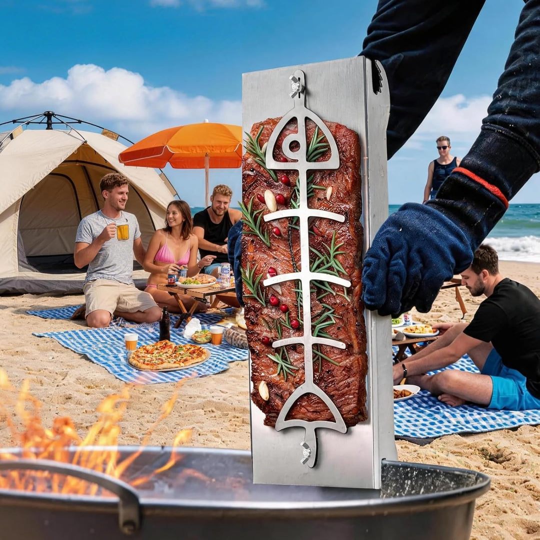 WELL GRILL Flammlachsbrett Edelstahl Lachsbrett Fisch Grillhalter | Grillzubehör für Feuerschale und
