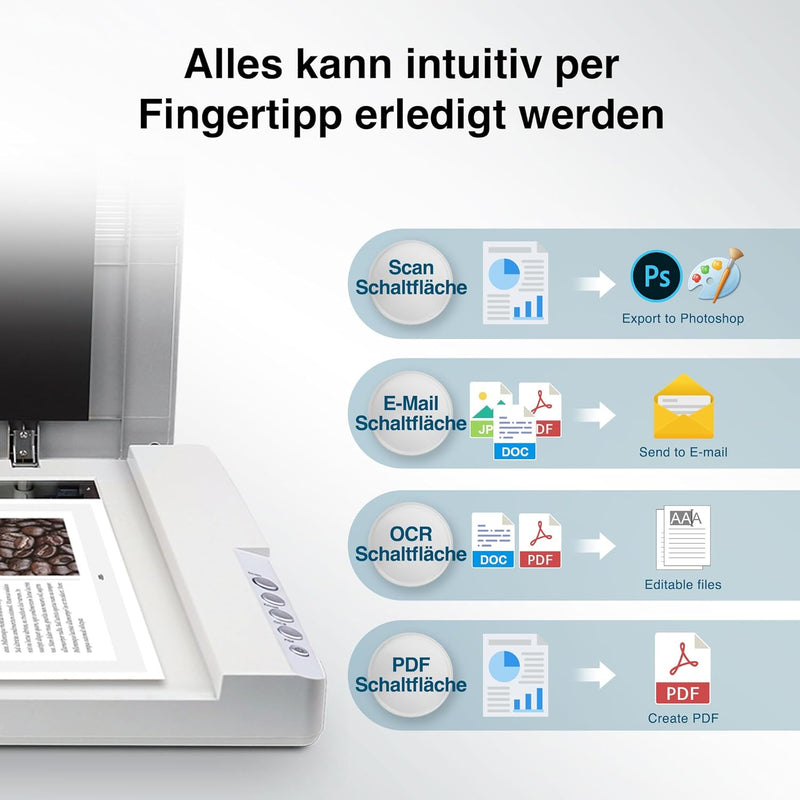 Plustek A3-Flachbettscanner OS1180, für A3-Grafiken und Dokumente Design für Büchereien, Schulen und