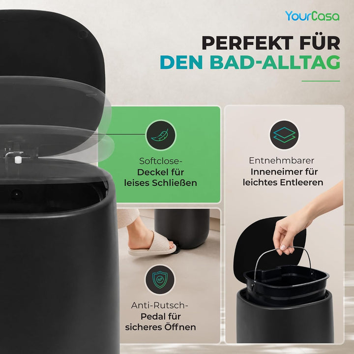 YourCasa Mülleimer Bad [5L] - Elegantes Design - Badeimer - Kosmetikeimer Badezimmer Klein - Badmüll