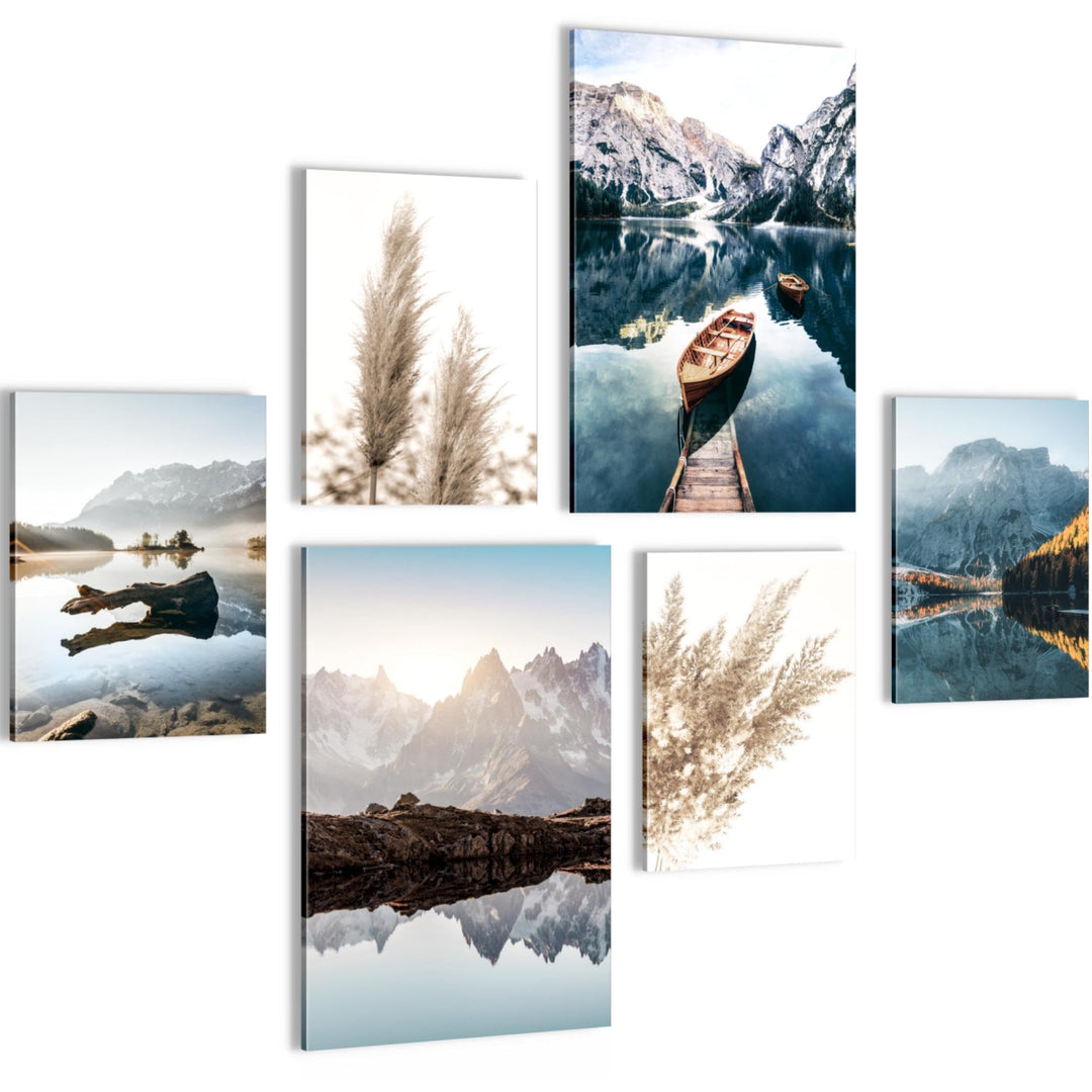 Novart Wandbilder Set See Berge Blau Natur - KEIN EXTRA RAHMEN BENÖTIGT - Modern Deko - Wohnzimmer S