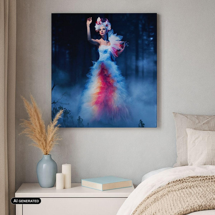 Bilder auf Leinwand Frau Geheimnis Nacht Wald Leinwandbild 60x60cm Wandbilder Dekoration Wohnzimmer