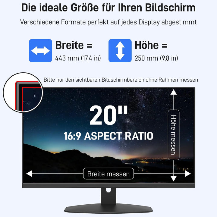 Pozlle 20-Zoll-Computer-Sichtschutzfolie für 16:9-Monitor, Anti-Peep, Anti-Schwindel, Anti-Blaulicht
