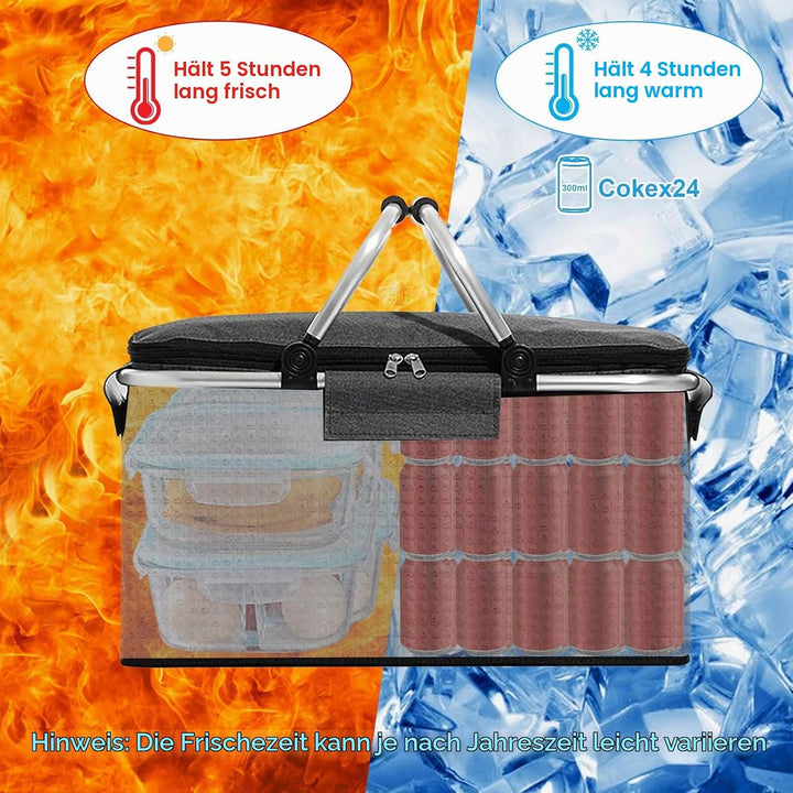 18L Einkaufskorb Faltbar, Einkaufskorb mit Kühlfunktion, mit Deckel, Korb Einkaufen, Kühlkorb Klappb