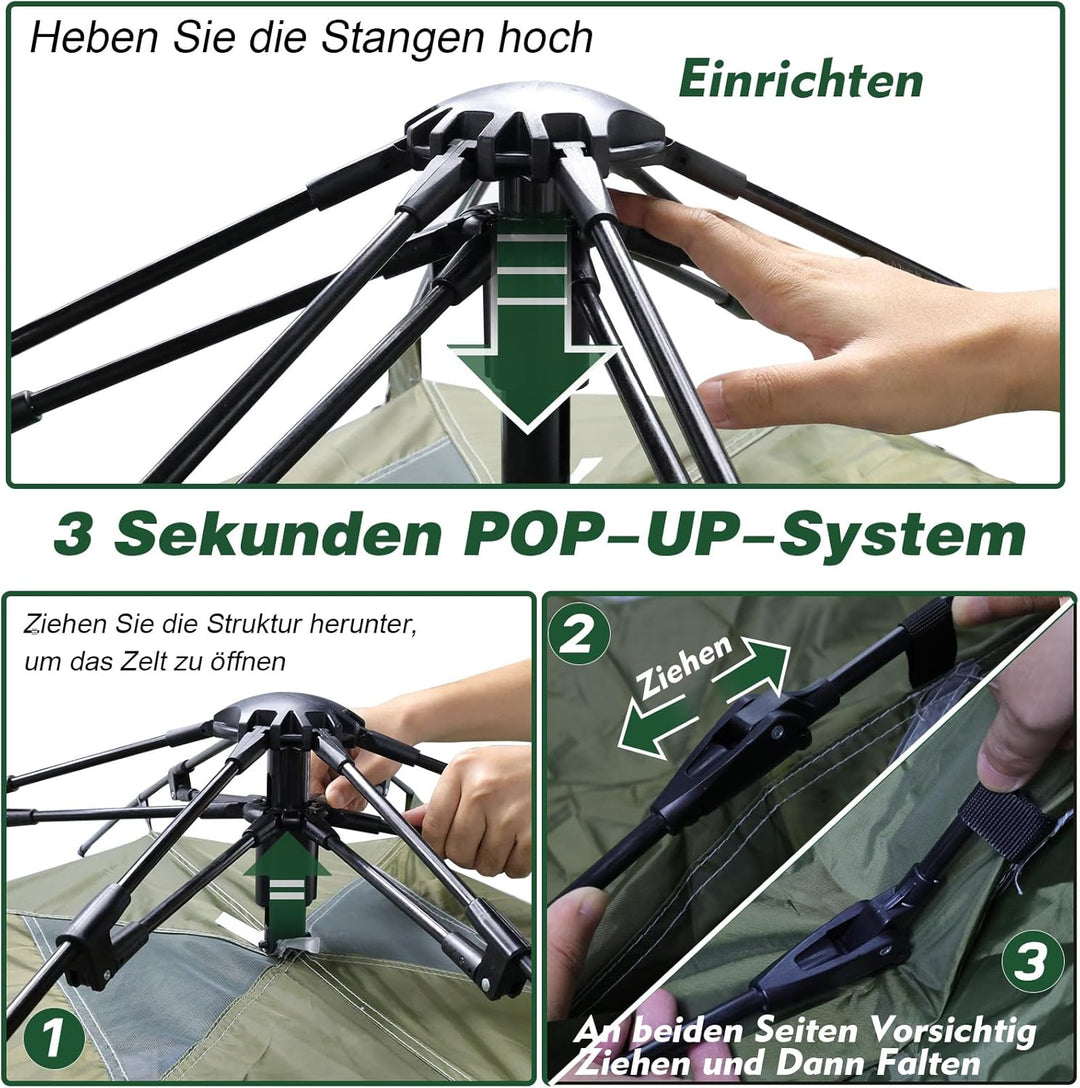 Pop Up Zelt, Camping Zelt Automatisches 2-4 Mann Personen Kuppelzelt 4 Jahreszeiten Wasserdicht Wind