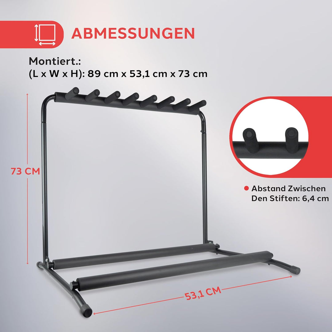 Pyle PGST43 Gitarrenständer für 7 Gitarren, faltbar, universal, tragbar, schwarz, mit rutschfester G