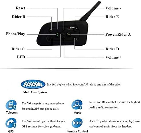 Qaurora V6 BT Interphone 1200M Bluetooth Motorrad Motorrad Helm Gegensprechanlage Headset mit Duplex