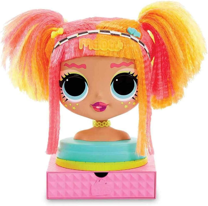 L.O.L. Surprise!, O.M.G. Styling Head Neonlicious – Frisierkopf mit 30 Überraschungen, Styling-Erwei