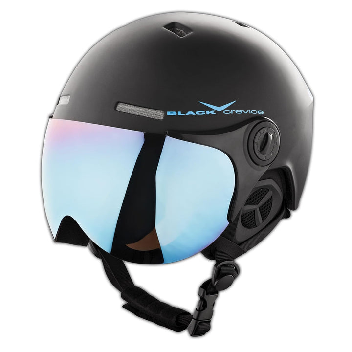 Black Crevice Skihelm Saalbach I Skihelm mit Visier im Pilotenstyle I Skihelm Herren & Damen inkl. S