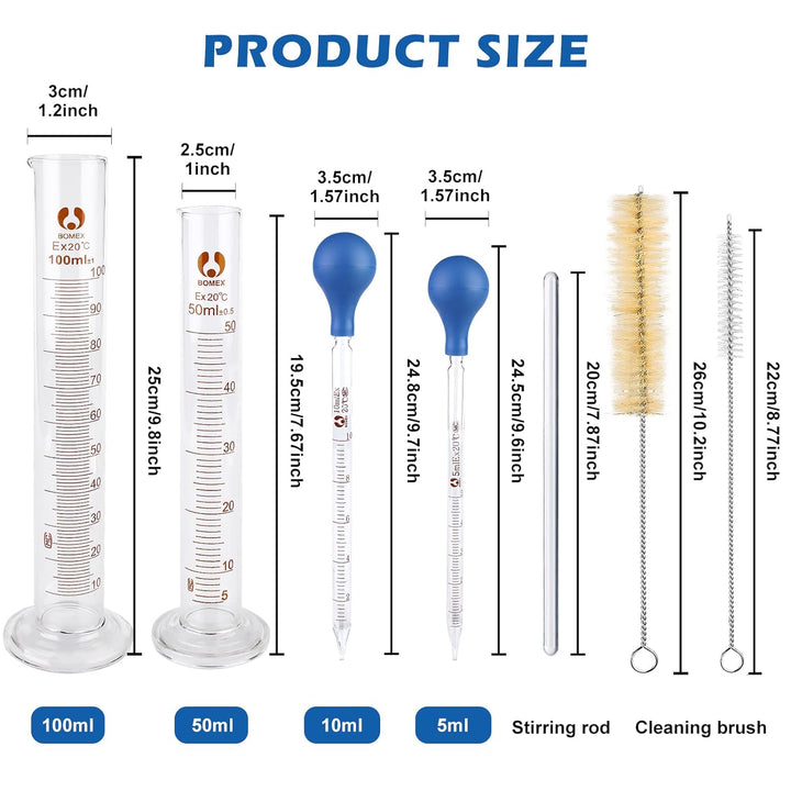 Glas Pipette Glas Messzylinder Set, Glas Pipette Dropper, 4 Stück Transfer Pipette 5ml 10ml,2 Stück