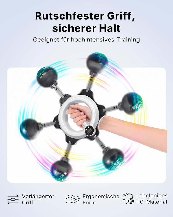 MERACH Unterarmtrainer mit Zähler & RGB-Lichtern, 360° Rotierender Armtrainer für Zuhause Büro, Geei
