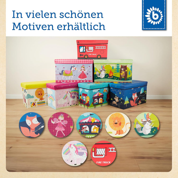Bieco Aufbewahrungsbox mit Deckel Kinder Zoos, faltbar, Sitzhocker mit Sitzgelegenheit, und Polsteru