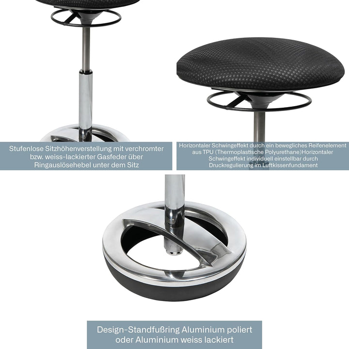 Topstar Sitness Bob, ergonomischer Sitzhocker, Arbeitshocker, Bürohocker mit Schwingeffekt, Sitzhöhe