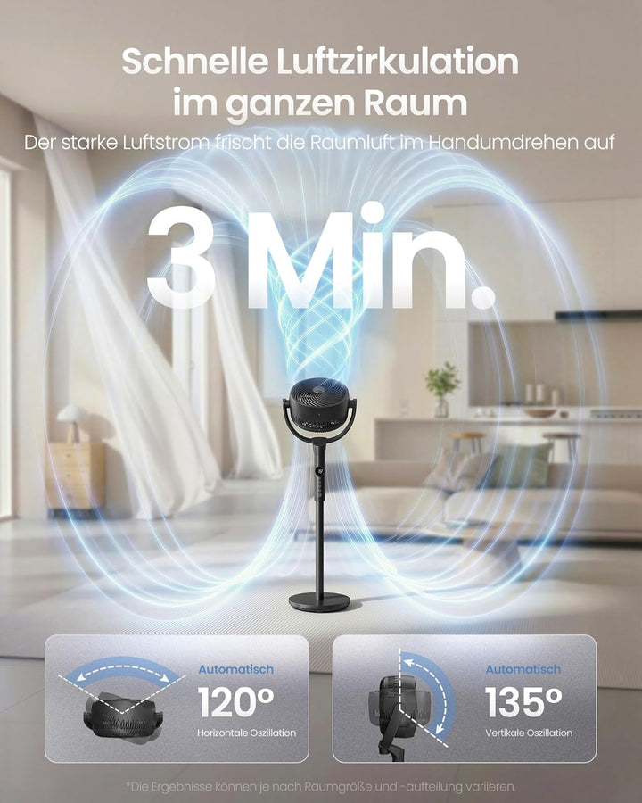 SONGMICS Standventilator, Ventilator leise 20 dB mit Fernbedienung, Luftzirkulator 120° und 135° Osz