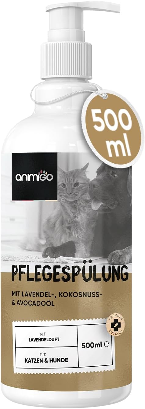 animigo Conditioner für Hunde & Katzen - 500ml Spülung - Mit Kokosöl & Avocadoöl - Für Langhaar & Ku