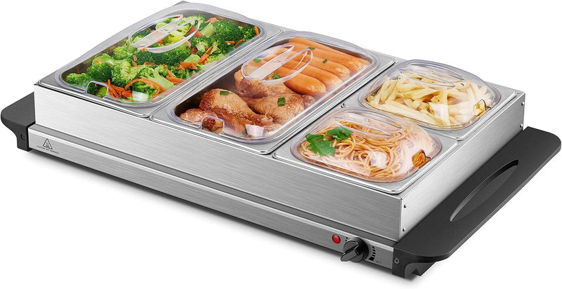 Buffetwärmer | Warmhalteplatte | Speisewärmer | 300 Watt | 4 Speisebehälter | Buffet Wärmer | Speise