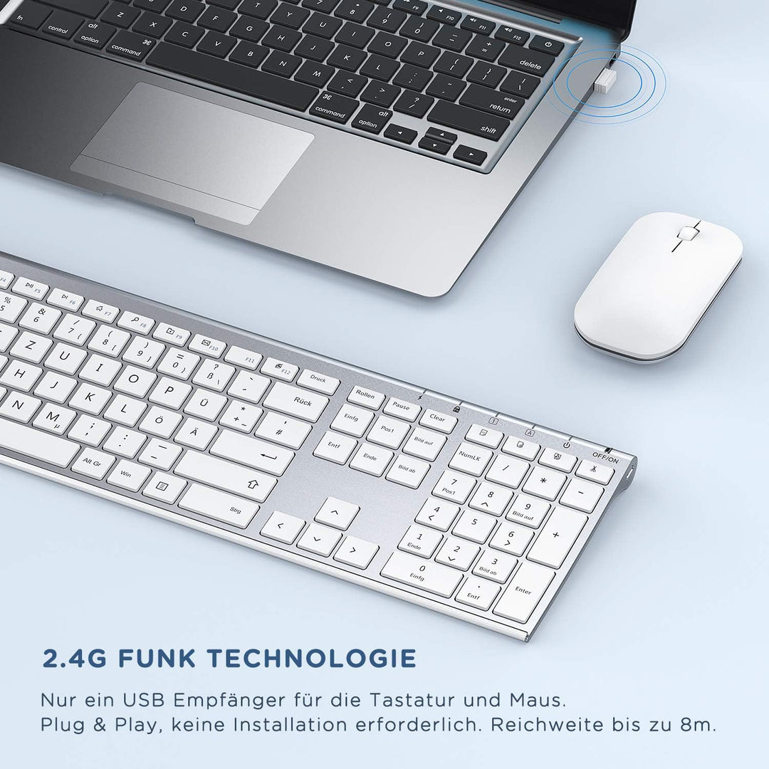 Kabelloses Tastatur Maus Set, seenda 2.4G Ultraflach Wireless Tastatur und Maus Aufladbar aus Alumin