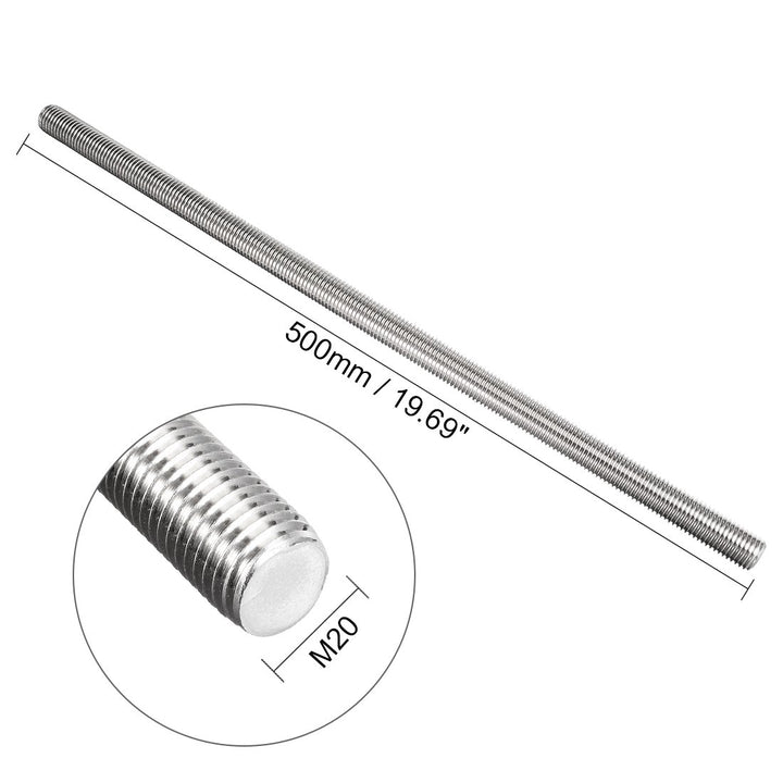 sourcing map M20 x 500mm Vollgewindestange Gewindestange Gewindebolzen Gewindestab 304 Edelstahl Rec