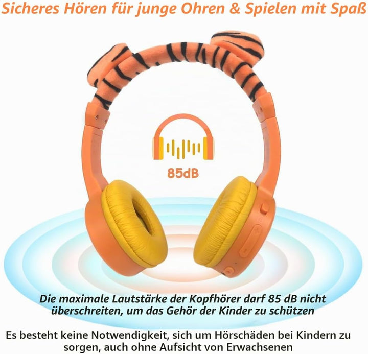 Bluetooth Kopfhörer Kinder, Kinder Kopfhörer mit Kabel, Mikrofon, 85dB Lautstärkebegrenzung, 3.5mm J