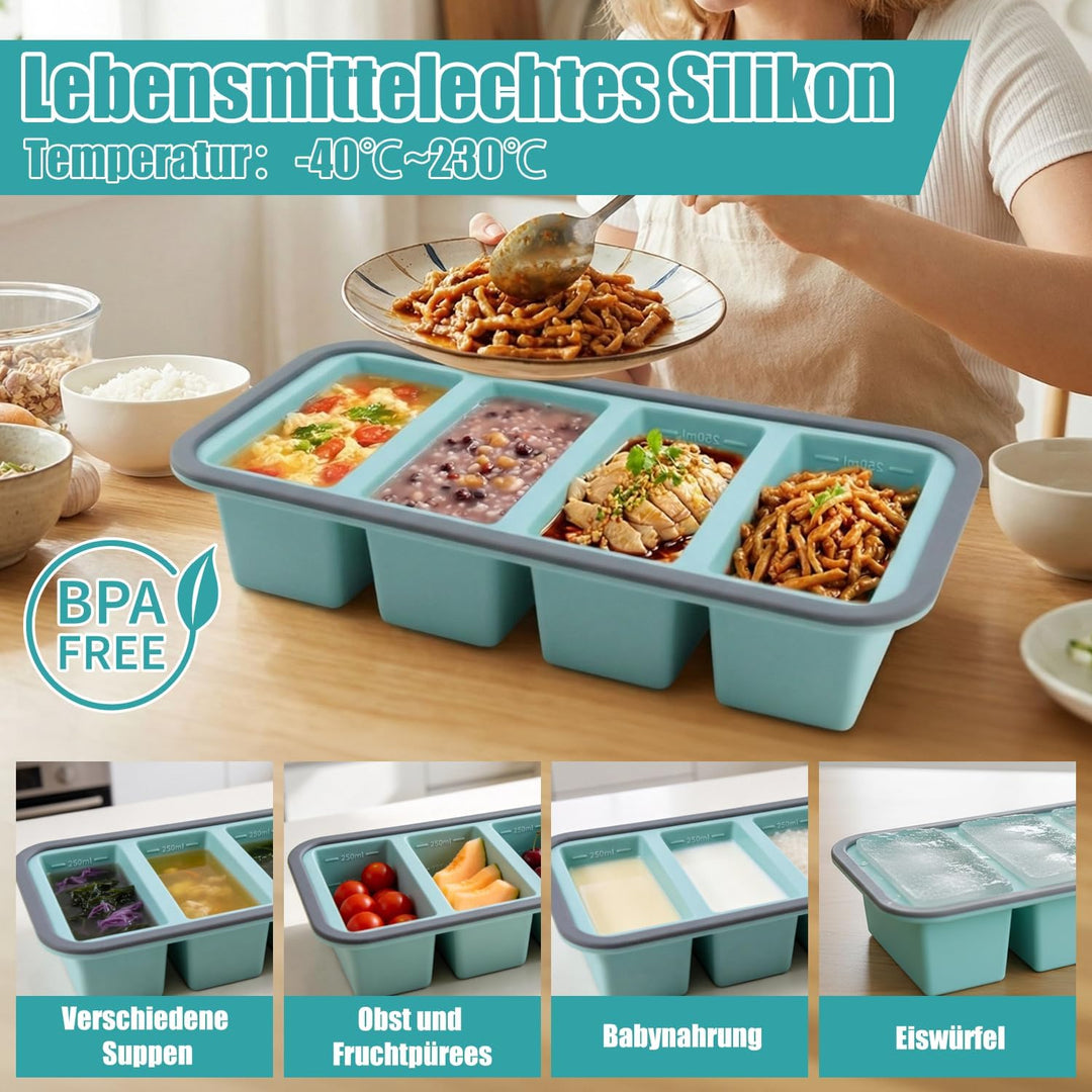 3 Stück Souper Cubes Set Silikon Gefrierform, 250ml & 500ml Fassungsvermögen Extra Grosse Einfrieren