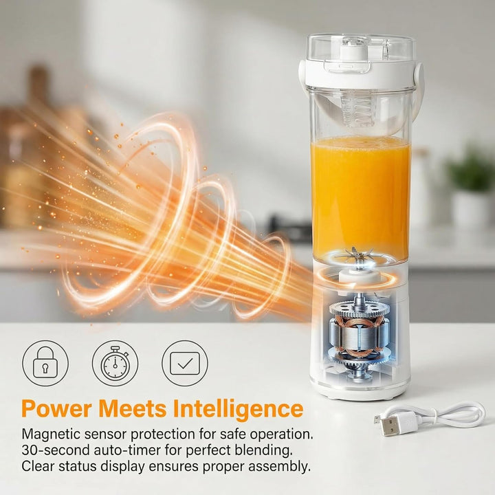 Tragbarer Mixer Smoothie Maker,650 ml Mini Mixer Smoothie To Go,USB-C Wiederaufladbar,12 Rostfreie K